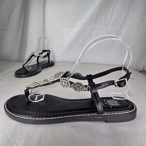 NWOT GC SHOES Cali Black Jeweled T-Strap Slingback Flat Sandals - Black